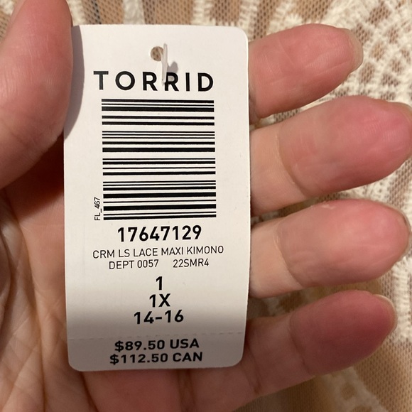 Torrid Lace maxi Kimono cream bell sleeves new size 1X or 14-16 Festival - Picture 5 of 7